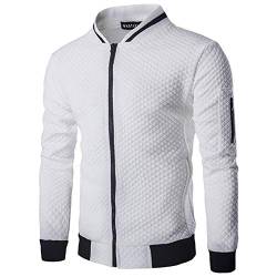 VANVENE Herren-Kapuzen-Sweatshirt mit durchgehendem Reißverschluss, lässig, langärmelig, leicht, Aktivjacke, Größe S-3XL, weiß, Large von VANVENE
