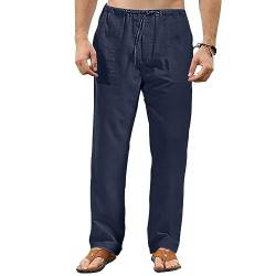 VANVENE Herren-Leinenhose, leicht, locker, einfarbig, einfach, lässige Yogahose, blau, 41-44.5 von VANVENE