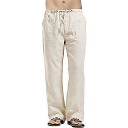 VANVENE Herren Leinenhose Casual Loose Fit Elastische Taille Kordelzug Gerades Bein Yoga Strandhose Gr. 58, khaki von VANVENE