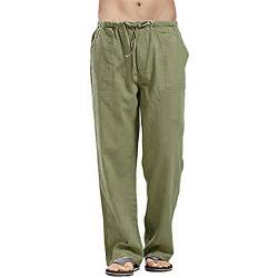 VANVENE Herren Leinenhose Lässig Lose Leichte Elastische Taille Sommer Yoga Strandhose, grün, 36-41 von VANVENE
