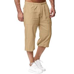 VANVENE Herren-Shorts, Baumwolle, Leinen, Sommer, lässig, lockere Passform, Cargohose, braun, 4X-Large von VANVENE