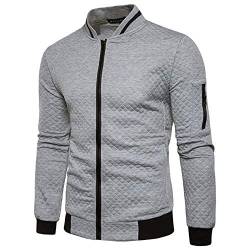 VANVENE Herren-Sweatshirt mit durchgehendem Reißverschluss, lässig, lange Ärmel, leicht, Active Jacke, S-3XL Gr. L, hellgrau von VANVENE
