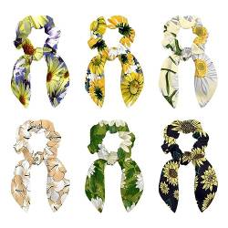 6 Stück Haargummis – Aquarell gelbe Kamille Wildblumen Haar Schal Scrunchy mit Schleife Elastische Haargummis Pferdeschwanzhalter für Frauen Teenager Mädchen von VAPOKF