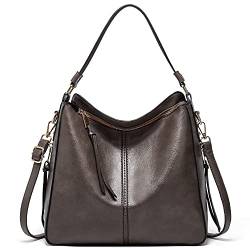 VARLIVOO Damen Handtasche Quaste Ornament Hobo Taschen Schultertasche Frauen Umhängetasche Shopper Schule Reisen Taschen Hohe Kapazität Damen Crossbody Bag Wasserdicht PU Grau von VARLIVOO