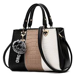 VARLIVOO Damen Handtasche Schultertasche Frauen Umhängetasche Taschen Wasserdicht Krokodilmuster PU Leder Henkeltaschen Schwarz B von VARLIVOO