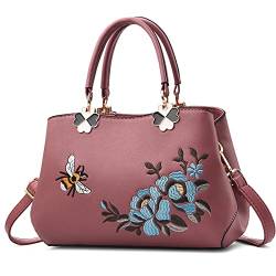 VARLIVOO Elegant Damen Handtaschen Stickerei Schultertaschen Frauen Umhängetasche Taschen Reisen Shopper Taschen Damen Taschen Crossbody Bag Arbeit Reisen PU Leder Rosa A von VARLIVOO