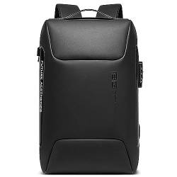 VARLIVOO Herren Rucksack USB Port Schulrucksack 15,6 Zoll Laptop Student College Diebstahlsicherung Passwort Sperren Arbeit Reisen Pendeln Wasserdicht Polyester Schwarz von VARLIVOO