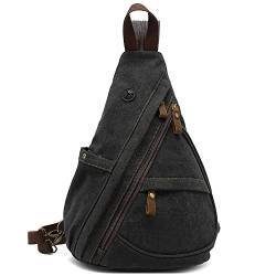 VARLIVOO Herren Sling Bag Crossbody Bag Schultertasche Wandern Reisen Camping Radfahren Bergsteigen Schule Segeltuch Umhängetaschen Sling Rucksack Schwarz von VARLIVOO