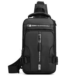 VARLIVOO Mode Brusttasche Herren Schultertasche mit USB-Ladeanschluss Sling Bag Umhängetasche Sports Crossbody Backpack Sling Rucksack für Arbeit Reisen Wandern Wasserdicht Polyester Schwarz von VARLIVOO