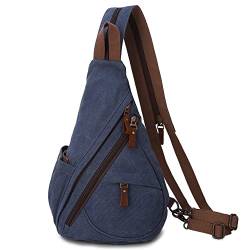 VARLIVOO Retro Herren Sling Bag Damen Crossbody Bag Umhängetaschen Schultertasche Wandern Reisen Camping Radfahren Bergsteigen Schule Segeltuch Sling Rucksack Navy Blau von VARLIVOO