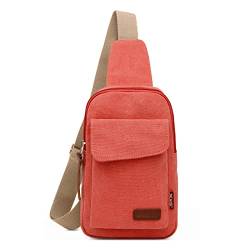 VARLIVOO Retro Sling Bag Damen Herren Canvas Brusttasche Umhängetasche Leichte Schultertasche Klein Anti-Diebstahl Sling Rucksack Outdoor Crossbody Pack für Sport Radfahren Reisen Wandern Orange von VARLIVOO