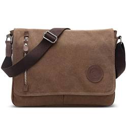 VARLIVOO Umhängetasche für Herren Schultertaschen 14" Zoll Laptoptaschen Messenger Bags Kuriertasche Taschen Camping Arbeiten Schule Segeltuch Braun von VARLIVOO