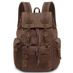 VARLIVOO Vintage Herren Rucksack Schulrucksack 15,6 Zoll Laptop Student College Tagesrucksack Reisen Outdoorsport Wandern Radfahren Bergsteigen Taschen Segeltuch Braun B von VARLIVOO