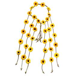1PC Gelbes Gänseblümchen-Stirnband im Bohemian-Stil, Sonnenblumen-Kopfbedeckung mit Perlen, verstellbare Schlaufe, Hippie-Anadem-Strandkranz Headwear von VASANA