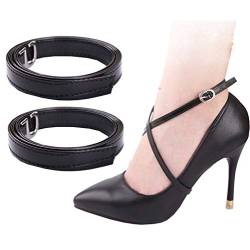 VASANA 1 Paar schwarze Damen-Schnürsenkel, abnehmbar, PU-Leder, rutschfest, für High Heels, Anti-Lose-Schnürsenkel, Zubehör mit verstellbarer Schnalle von VASANA