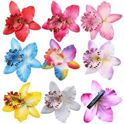 VASANA 12 Stück Orchideen-Blumen-Haarspangen, mehrfarbig, hawaiianische Strand-Blume, Haarnadeln, Schmetterling, Orchidee, Krokodilschieber, Hochzeit, Haarspangen, Haarschmuck für Frauen und Mädchen von VASANA