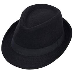 VASANA Fashion Classic Black Wool Blend Fedora Hut Wide Brim Flat Church Derby Cap Jazz Gentlemans Flat Hat Panama Hat for Men Women, Schwarz , Large von VASANA