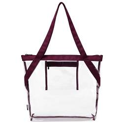 Transparente Tragetasche für Frauen, VASCHY Heavy Duty Stadium Approved Transparente durchsichtige Tasche für Arbeit, Sport, Konzert Burgund von VASCHY