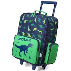 VASCHY Kinderkoffer, Schön Reisekoffer Jungen Handgepäck Koffer Kleinkind Kindergarten Kinder Mädchen Trolley mit Rädern 18 Zoll Grün Dinosaurier von VASCHY