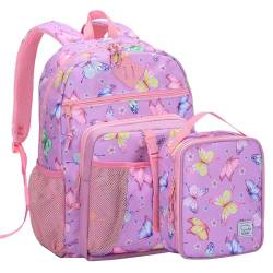 VASCHY Kinderrucksack, Große Wasserdicht Rucksack Mädchen Junge für Vorschule Grundschule Büchertasche Kleinkind Daypack mit Lunchtasche Schmetterling von VASCHY