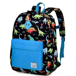 VASCHY Kinderrucksack Jungen, Niedlich Wasserdicht Vorschule Kinder Rucksack Kindergarten Kleinkind Schulranzen mit Brustgurt Blau Dinosaurier von VASCHY