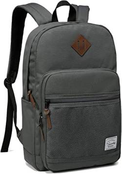 VASCHY Rucksack für Damen und Herren, leichte Schultasche für Jungen und Mädchen, lässiger Schulrucksack für Studenten mit sicherer Gesäßtasche für Arbeit, Uni, Reisen, Sport, Grau 1, Klassisch von VASCHY