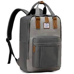 VASCHY Schulrucksack Jungen, Wasserabweisend 15.6 Zoll Schulranzen Vintage Rucksack für Teenager Mädchen Hochschule Herren Damen Schultasche Casual Daypack Reiserucksack Grau und Hellgrau von VASCHY