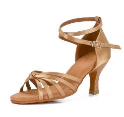 VASHCAME - Damen Hoher Absatz Tanzschuhe Standard/Latein Beige Knoten Absatzhöhe 7cm 38 von VASHCAME