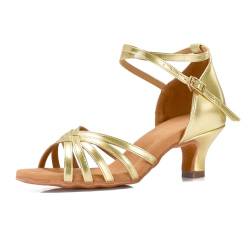 VASHCAME - Damen Hoher Absatz Tanzschuhe Standard/Latein Golden Absatzhöhe 5cm 36 von VASHCAME