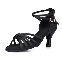 VASHCAME - Damen Hoher Absatz Tanzschuhe Standard/Latein Schwarz Knoten Absatzhöhe 7cm 37 von VASHCAME