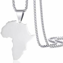 Afrika Karte Anhänger Halskette Afrika Karte Halsketten für Damen Edelstahl Männer Afrika Kontinent Halskette Afrika Karte Schmuck Zierliche Anhänger Halskette Geschenk für Mädchen Jungen (Silber) von VASSAGO