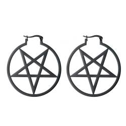 Satanic Goat Head Inverted Pentagram Round Hollow Earrings Demon Symbol Stainless Steel Charm Dangle Ohrring for Women Girls Jewelry Gifts, Edelstahl, Ohne Edelstein von VASSAGO