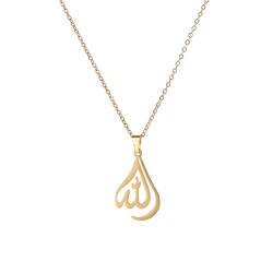 VASSAGO Allah Anhänger Halskette Islamisch Muslim Allah Symbol Halskette Schmuck Herren Edelstahl Allah Halbmond Halskette Eid Geschenk Religiöser Charme Schmuck für Frauen Männer (Gold) von VASSAGO