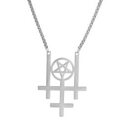 VASSAGO Dreifach umgekehrtes Kreuz Pentagramm Anhänger Halskette Edelstahl Rückseite Kreuz Satan Wicca Talisman Schmuck Geschenk für Männer Frauen, Edelstahl, Kein Edelstein von VASSAGO