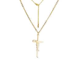 VASSAGO Glaube Kreuz Halskette für Frauen Jesus Kreuz Anhänger Halskette für Männer Frauen Christliche Religiöse Schmuck Geschenke (Gold) von VASSAGO