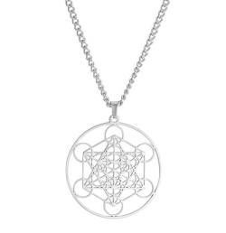 VASSAGO Metatron's Cube Halskette Edelstahl Geometrisch Hohle Mesh Anhänger Heiliges Hexagramm Religiöser Schmuck für Männer Frauen von VASSAGO