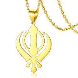 VASSAGO Sikhismus Halskette Sikh Khanda Schwert Halskette für Damen Herren Edelstahl Sikhs Halsketten Schwert Symbol Anhänger Religiöser Schmuck von VASSAGO