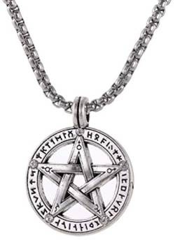 VASSAGO Wikinger 24 Runen Pentagramm Anhänger Halskette Amulett Stern Charm Gliederkette Halsketten Wicca Schmuck für Damen und Herren 61 cm von VASSAGO