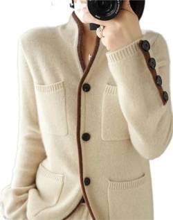 VATIVA Damen 100% Kaschmir Pullover Herbst/Winter Stehkragen Cardigan Casual Knit Tops Jacke (Farbe: ECRU, Größe: M) von VATIVA