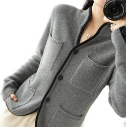 VATIVA Damen 100% Kaschmir Pullover Herbst/Winter Stehkragen Cardigan Casual Knit Tops Jacke (Farbe: grau, Größe: M) von VATIVA
