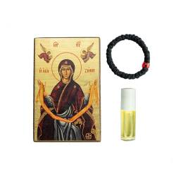 Panagia Agia Zoni Icon, authentische Gebetsschnur, Heilige Myrrhe und Schutzamulett - Geschenkset vom Berg Athos von VATOPEDI MONASTERY MOUNT ATHOS