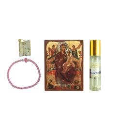 Panagia Pantanassa Icon, authentisches Gebetsband, Heilige Myrrhe und Schutzamulett - Geschenkset vom Berg Athos von VATOPEDI MONASTERY MOUNT ATHOS