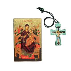 Panagia Pantanassa Ikone der göttlichen Gnade und Holzkreuz-Anhänger – Geschenkset vom Berg Athos, Holz von VATOPEDI MONASTERY MOUNT ATHOS