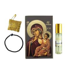 Panagia Paramythia Icon, authentische Gebetsschnur, Heilige Myrrhe und Schutzamulett - Geschenkset vom Berg Athos von VATOPEDI MONASTERY MOUNT ATHOS
