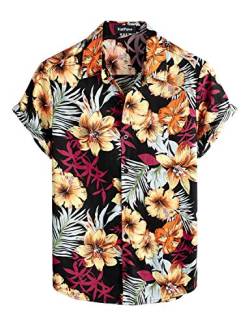 VATPAVE Herren Baumwolle Hawaii Hemd Männer Blumen Freizeit Kurzarmhemd Sommerhemd Festival Hemd X-Large Schwarz von VATPAVE