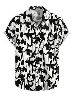 VATPAVE Herren Baumwolle Hawaii Hemd Männer Blumen Freizeit Kurzarmhemd Sommerhemd Hawaiihemd XX-Large Schwarze Pfingstrose von VATPAVE