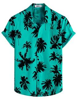 VATPAVE Herren Baumwolle Hawaii Hemd Männer Blumen Freizeit Kurzarmhemd Sommerhemd Regular Fit 3X-Large AquaBlue Kokosbaum von VATPAVE