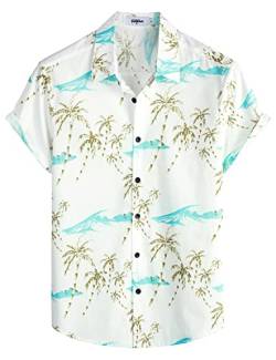 VATPAVE Herren Baumwolle Hawaii Hemd Männer Blumen Freizeit Kurzarmhemd Sommerhemd Strandhemd Klein Weiß Bambus von VATPAVE