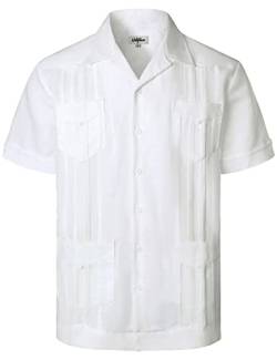 VATPAVE Herren Baumwolle Leinen SommerHemd Männer Freizeit Kurzarmhemd Guayabera Hemd Strandhemd 3X-Large Weiß von VATPAVE