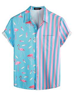 VATPAVE Herren Flamingo Hawaii Hemd Männer Freizeit Kurzarmhemd Sommer Strandhemd Festival X-Large Blau Flamingo von VATPAVE